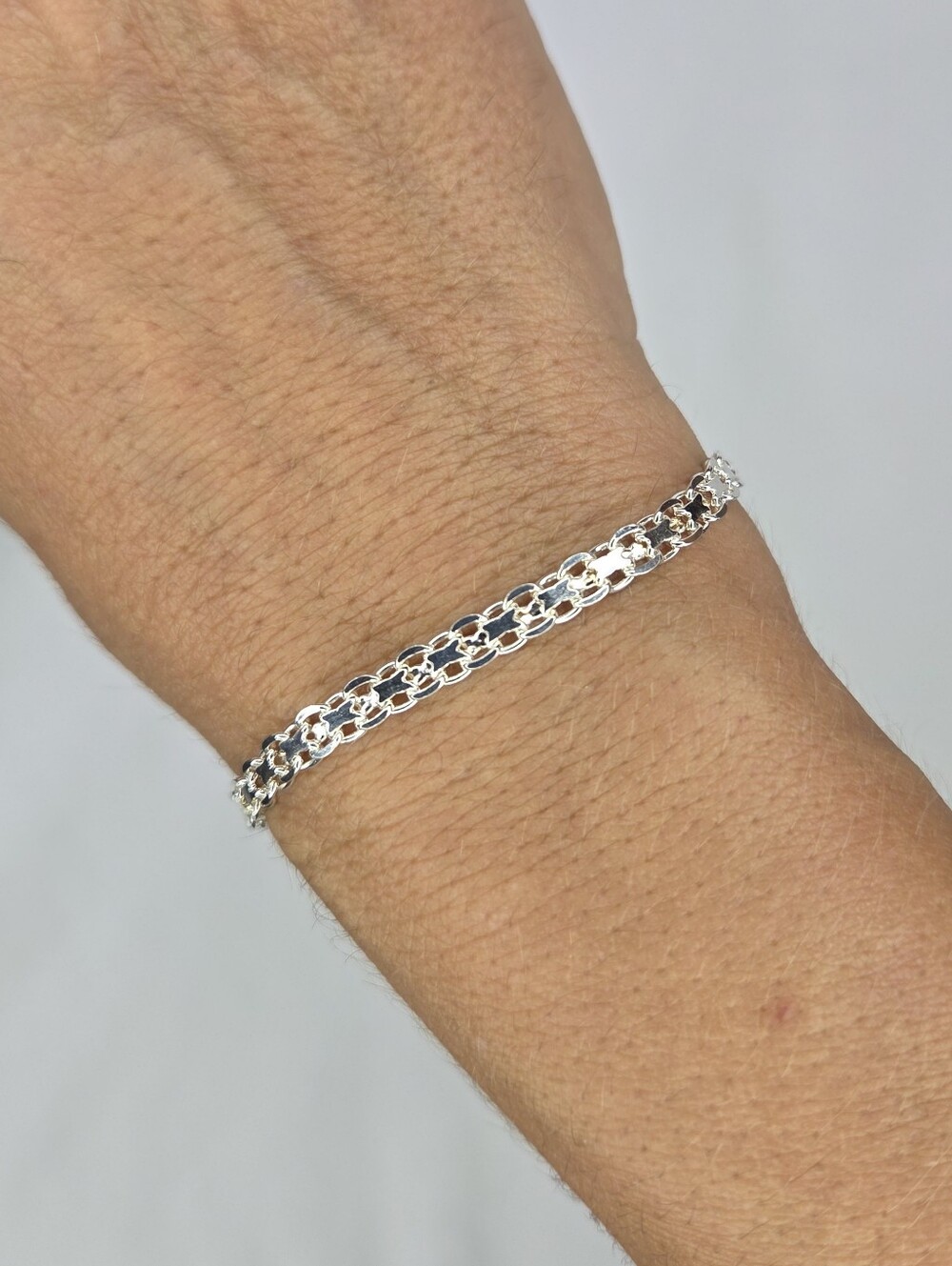 Sterling Silver Double Figaro Chain Bracelet - Silver
